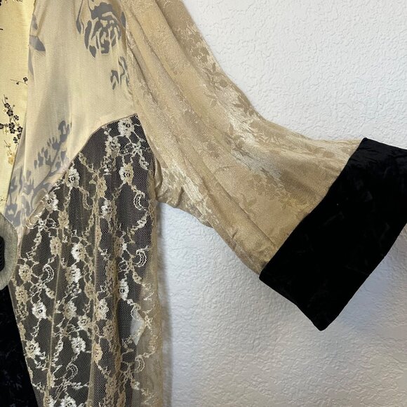 Spencer Alexis Y2K Kimono Top Size 2X Tan Black Floral Lace Velvet Fairy READ - Picture 8 of 16